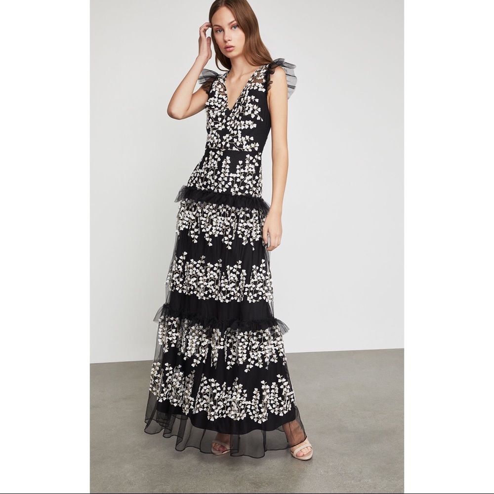 BCBGMAXAZRIA Foral Vine Applique gown dress